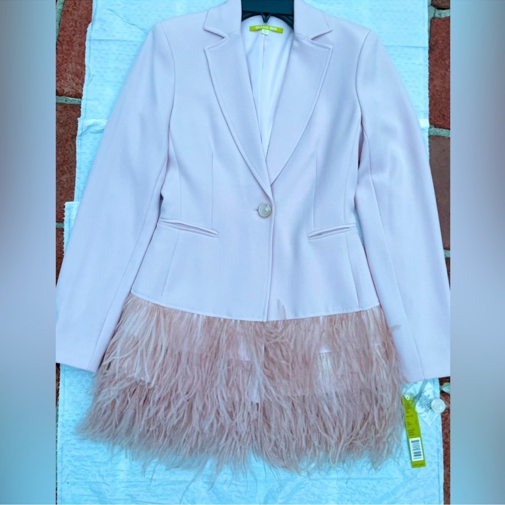 NWT Gianni Bini Pink Ostrich Feathers Jacket Blazer, Size 0